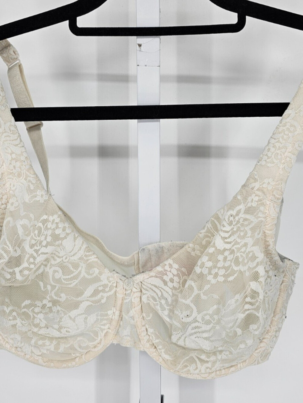 Cacique Womens Sz 38D Unlined T Shirt Bra Sheer Lace Ivory